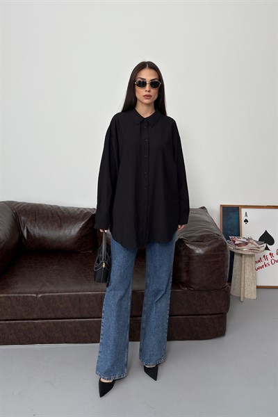 Asel Oversize Gömlek Siyah