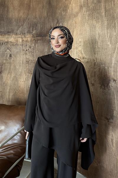 Asimetrik Pantolonlu Takım Kahve
