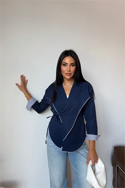 Biye Detaylı Ceket Lacivert