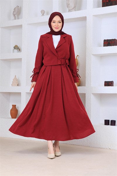 Çift Yakalı Takım Bordo