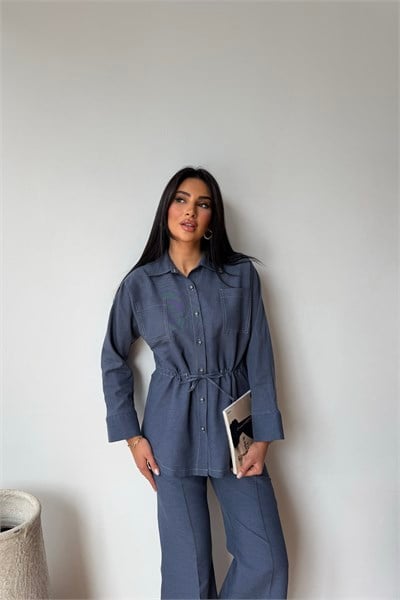 Denim Büzgülü Gömlek Lacivert