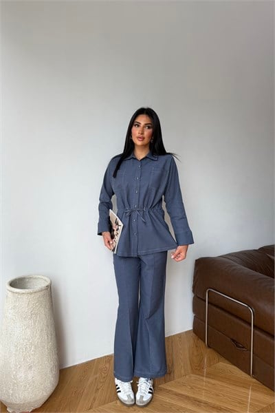 Denim Nervürlü Pantolon Lacivert
