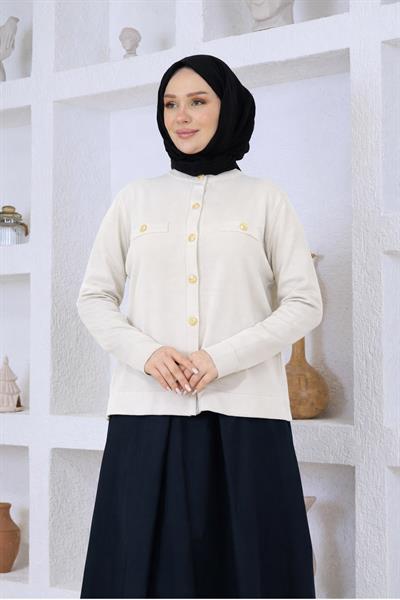 Düğmeli Triko Hırka Taş