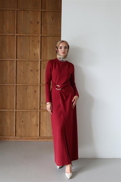 Emma Toka Detaylı Elbise Bordo