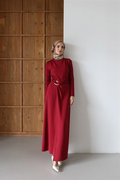 Emma Toka Detaylı Elbise Bordo
