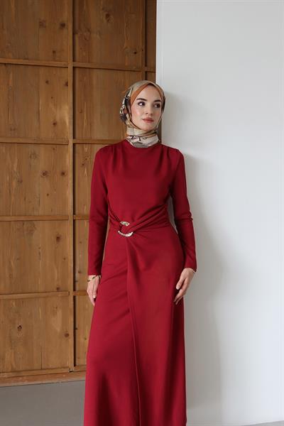 Emma Toka Detaylı Elbise Bordo