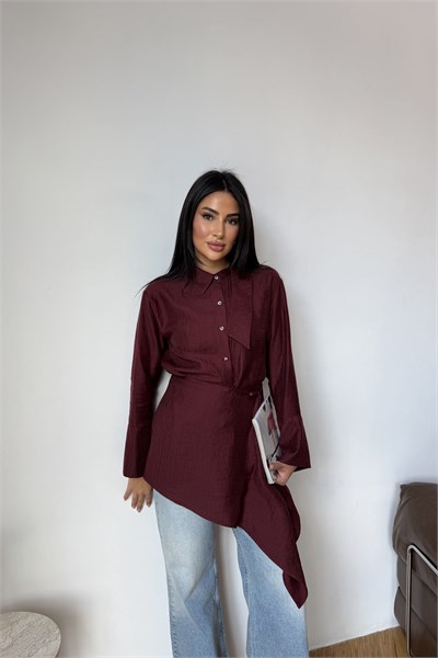 Etek Detaylı Gömlek Bordo