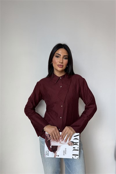 Etek Detaylı Gömlek Bordo