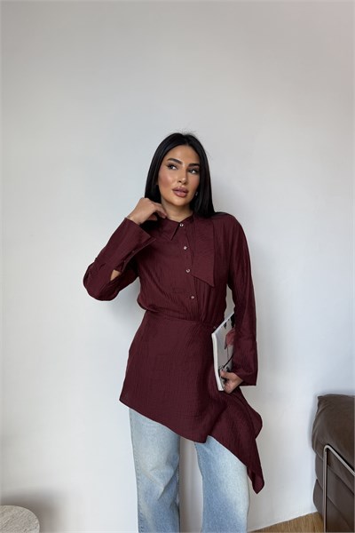 Etek Detaylı Gömlek Bordo
