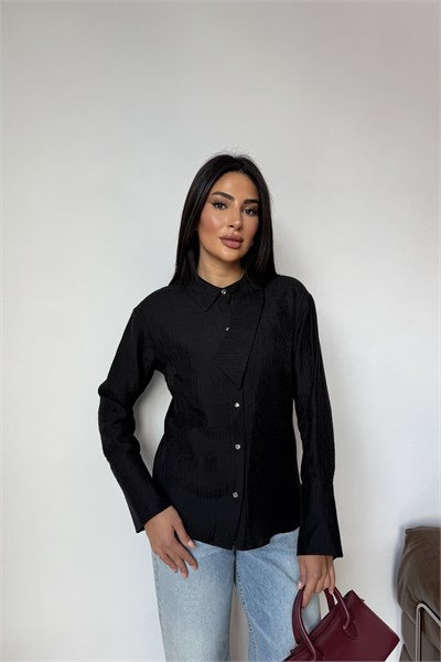 Etek Detaylı Gömlek Siyah