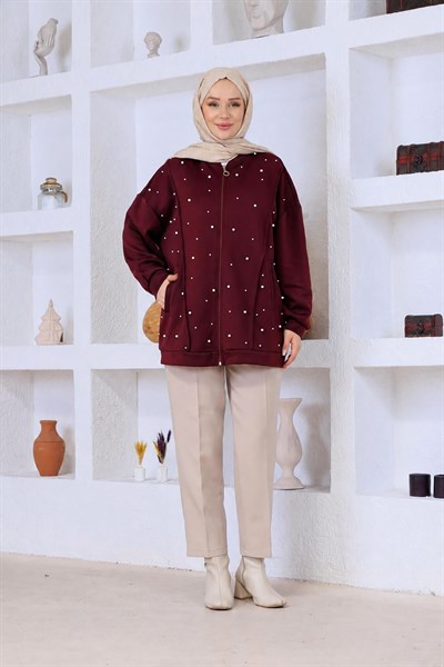 İncili Ceket Bordo