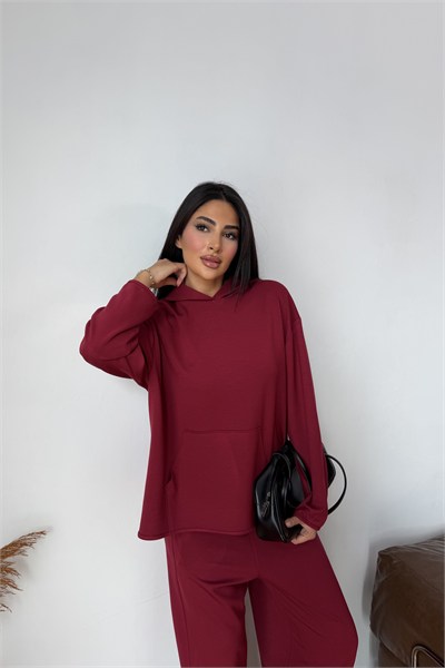 Kapüşonlu İkili Modal Takım Bordo