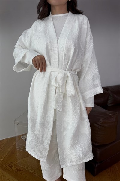 Kimono Pantolon Takım Ekru