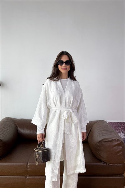 Kimono Pantolon Takım Ekru