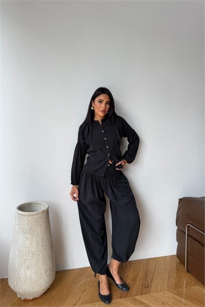 Korse Detaylı Şalvar Pantolon Siyah