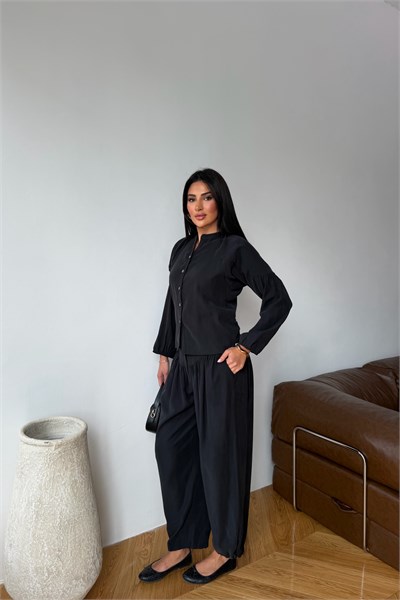Korse Detaylı Şalvar Pantolon Siyah
