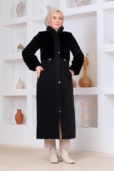 Pelüş Detaylı Kaban Siyah