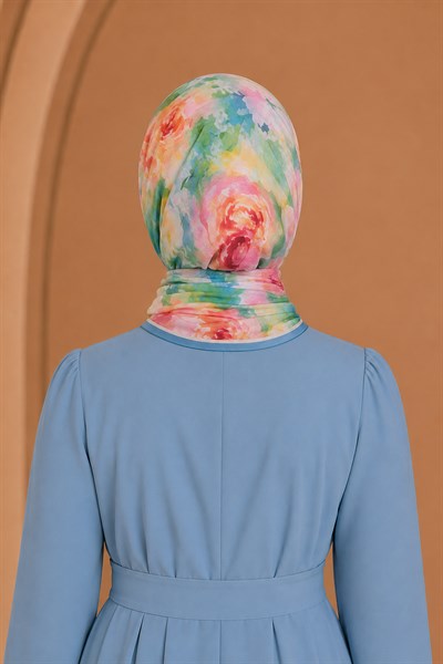 Pera Vual İpek Kağıt Eşarp Turkuaz
