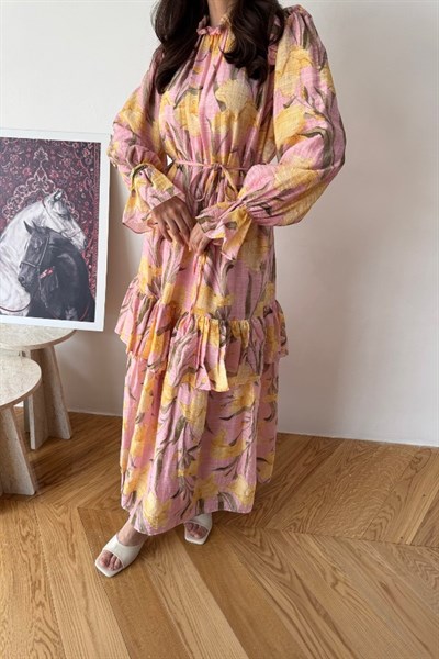 Perry Model Çiçek Desenli Pembe Elbise