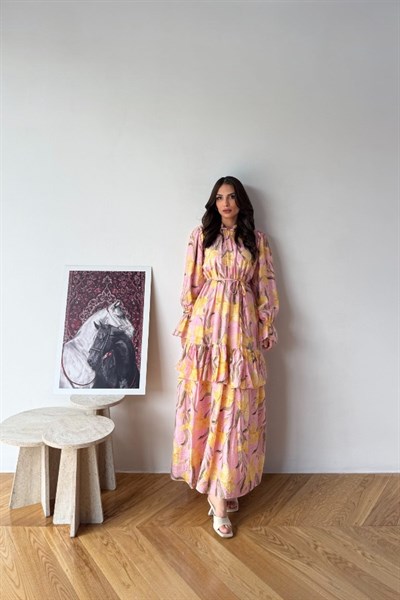 Perry Model Çiçek Desenli Pembe Elbise