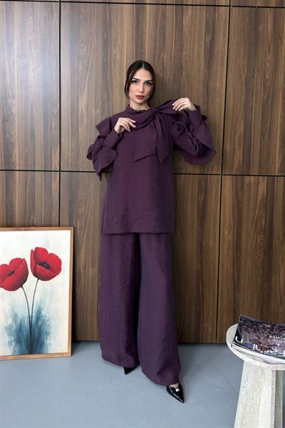 Rosa Bağlama Detaylı Takım Mürdüm