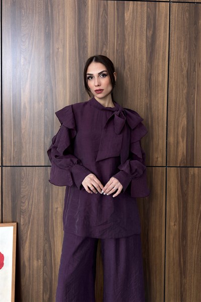 Rosa Bağlama Detaylı Takım Mürdüm