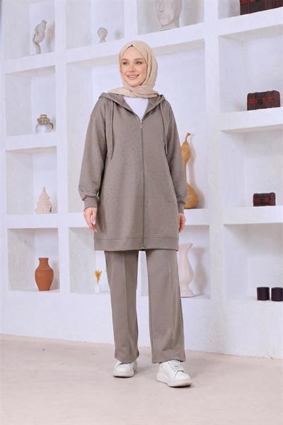 Serpme Taşlı Takım Bej