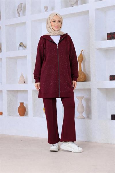 Serpme Taşlı Takım Bordo