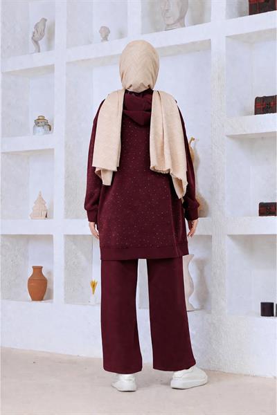 Serpme Taşlı Takım Bordo