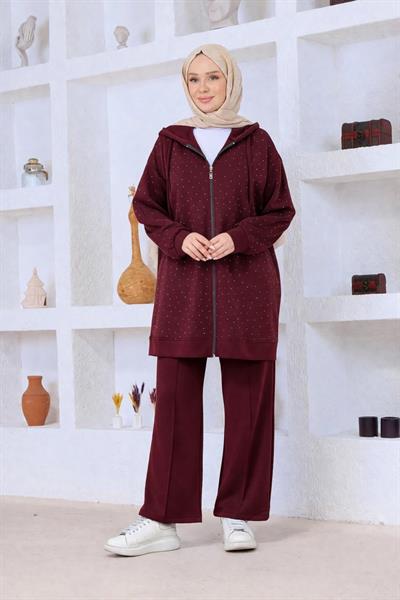 Serpme Taşlı Takım Bordo