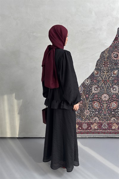 Simla Volan Detaylı Elbise Siyah