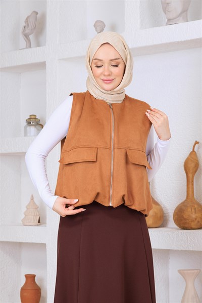 Süet Yelek Camel