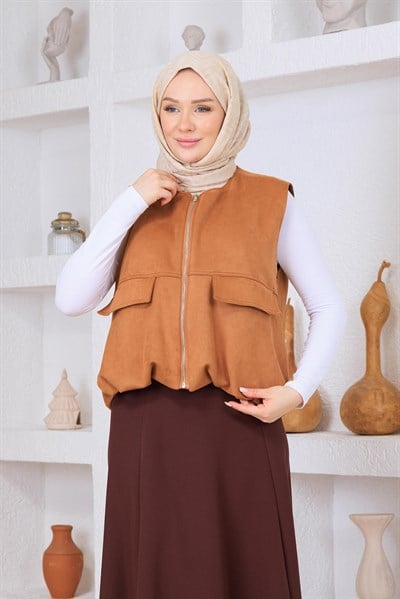 Süet Yelek Camel