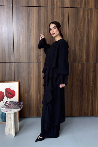 Zena Volan Detaylı Takım Siyah