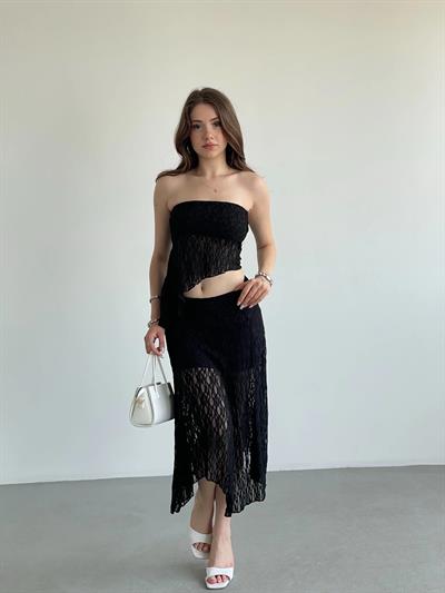 Asimetrik Dantelli Crop Takım