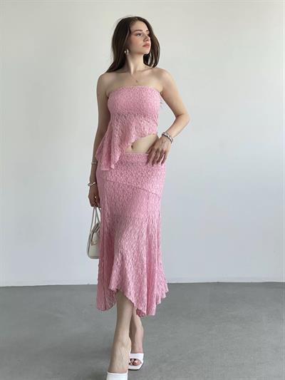 Asimetrik Dantelli Crop Takım