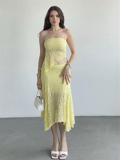 Asimetrik Dantelli Crop Takım