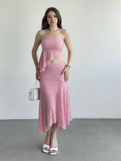 Asimetrik Dantelli Crop Takım