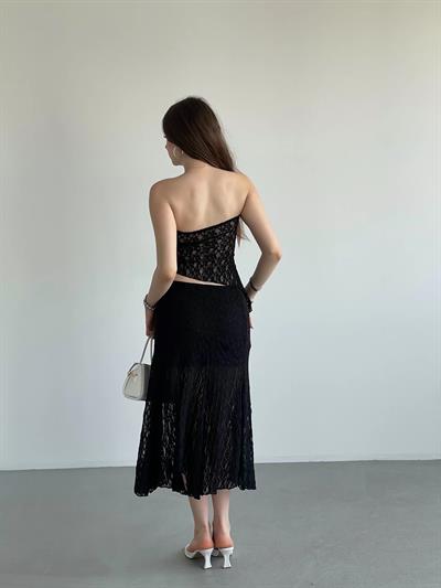 Asimetrik Dantelli Crop Takım