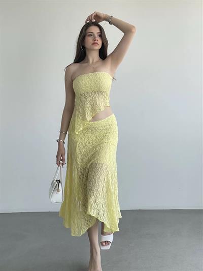 Asimetrik Dantelli Crop Takım