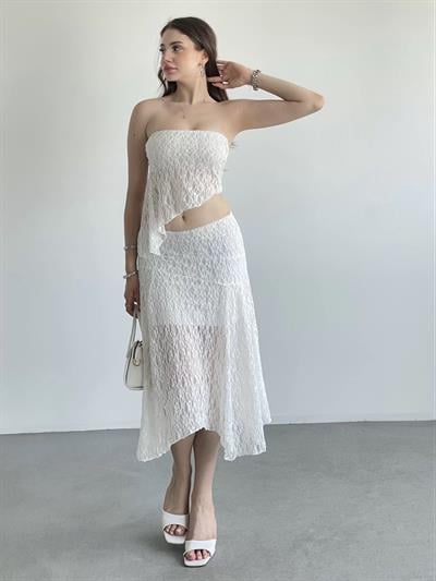 Asimetrik Dantelli Crop Takım