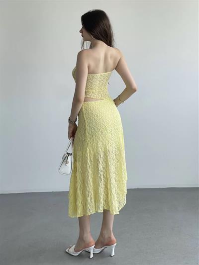 Asimetrik Dantelli Crop Takım