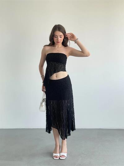 Asimetrik Dantelli Crop Takım