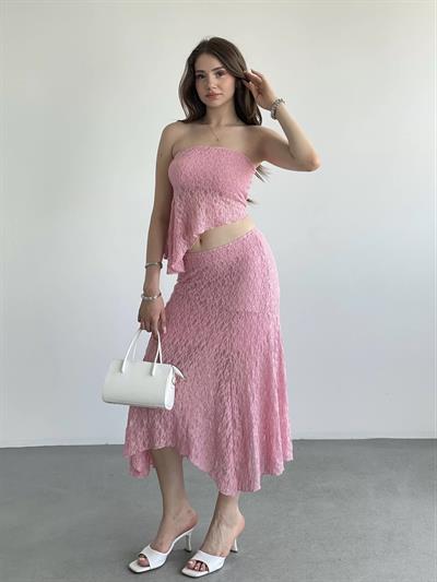 Asimetrik Dantelli Crop Takım