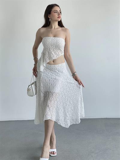 Asimetrik Dantelli Crop Takım