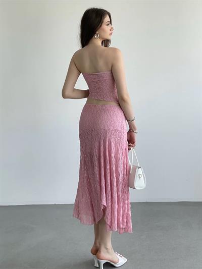 Asimetrik Dantelli Crop Takım