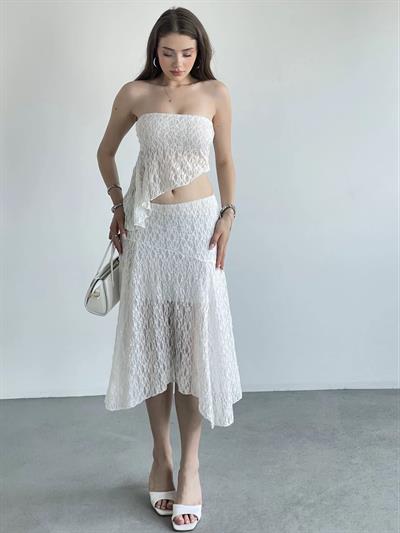 Asimetrik Dantelli Crop Takım
