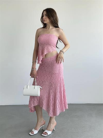 Asimetrik Dantelli Crop Takım