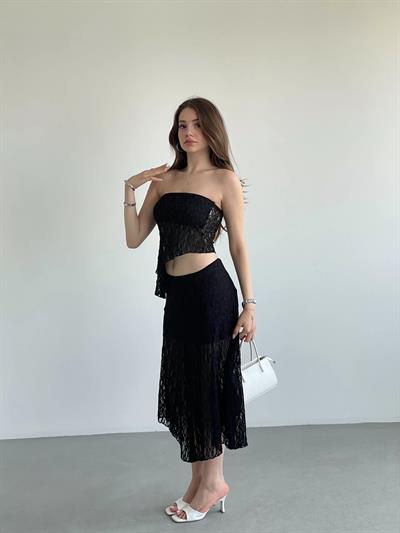 Asimetrik Dantelli Crop Takım