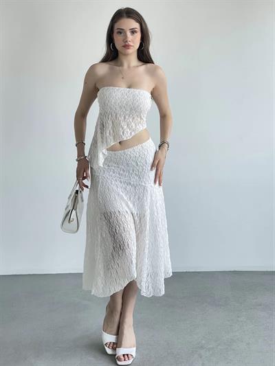 Asimetrik Dantelli Crop Takım
